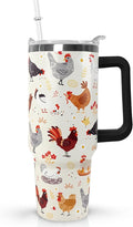 Ceovfoi 40 oz tumbler with handle,40 oz Chicken Tumbler with lid and Straw,Chicken Stainless Steel Cup Coffee Travel Mug,Chicken Gifts for Chicken Lovers,Rooster Stuff Decor Accessories