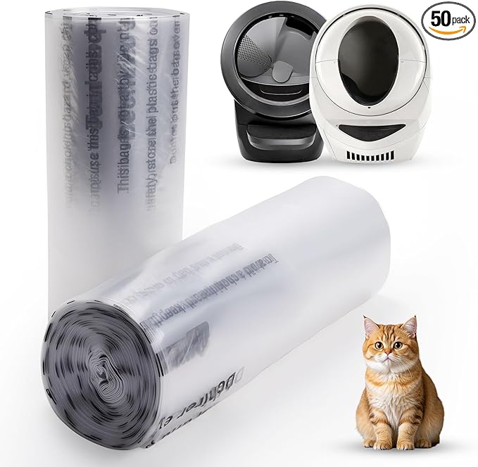 50 Pack Compatible with Litter Robot 4 & 3, Waste Bags for Self Cleaning Litter Box, Automatic Litter Box Liners Bags, 9-11 Gallon Capacity