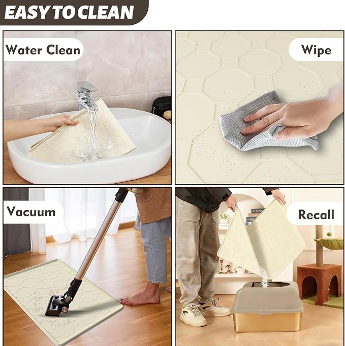 Silicone Cat Litter Mat for Litter Box-28" X 22" Litter Mat for Cat, Waterproof & Leak-Proof Trapping Design, Non-Slip Durable Easy to clean (Beige)