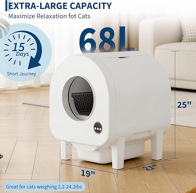 Garvee Self-Cleaning Cat Litter Box, Automatic Smart Pet Litter Box, Large Capacity for Multiple Cats, WiFi-Enabled App Control with Safety Sensors w/Garage Bags