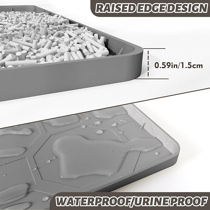 Silicone Cat Litter Mat for Litter Box-28" X 22" Kitty litter pads, Waterproof & Leak-Proof Trapping Design, Non-Slip Durable Easy to clean (Gray)