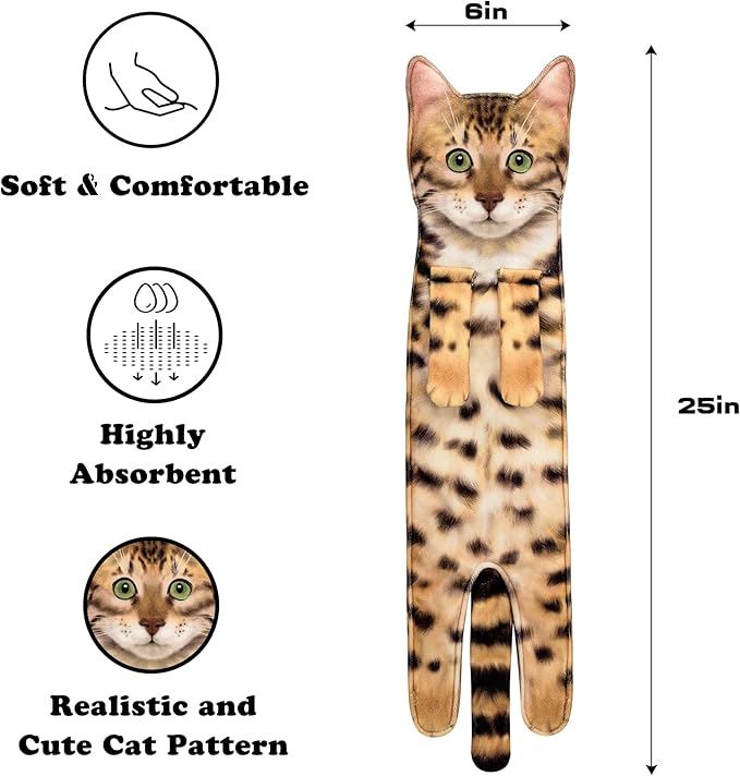 Funny Hand Towels for Bathroom Kitchen Decor - Cute Cat Hanging Hand Towel Kitchen Gadgets - Unique Housewarming Birthday Christmas Cat Lover Gift Ideas for Women Mom Lady Adults