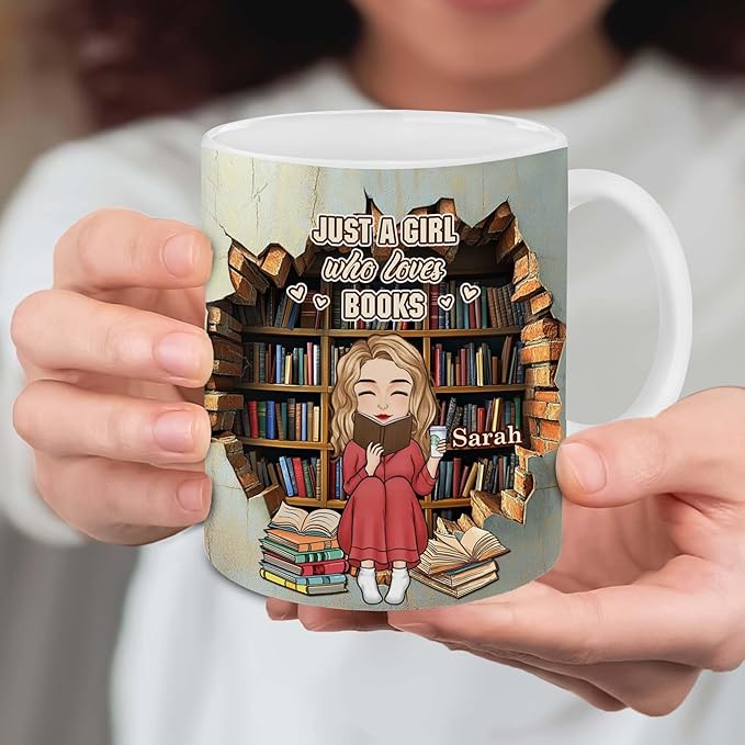 Personalized Book Lover Gifts - Book Lovers Gift For Bookworm, Readers, Librarians, Bookish - Bookshelves Hole In A Wall Mug - Bookish Gift For Friends, Women, Her
