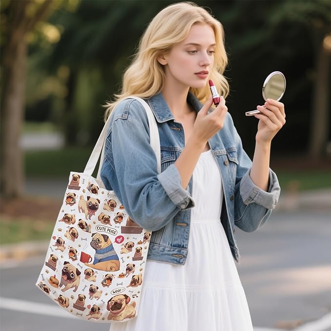 Aesthetic Canvas Tote Bag for Women - with Magnetic Snap Closure & Zipper Inner Pocket Reusable Bag for Shopping