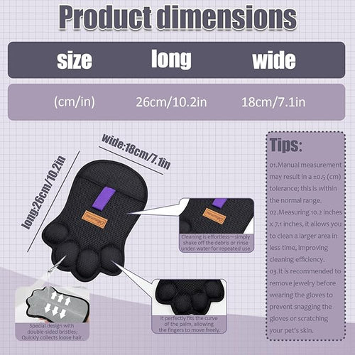 2PCS Paw Shape Pet Hair Removal Glove for Dogs & Cats, Reusable Electrostatic Lint Remover Brush for Couch, Carpet, Clothing, Bed, Car Seat, Upgraded Design（Black）