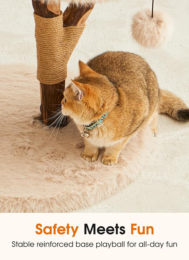 Letkind Modern Cat Tree Tower for Large Indoor Cats, Perches-Natural Solid Wood Cat Tower with Sisal Scratching Post, Perches, Hammock & PlayBalls, Aesthetic Boho Cat Furniture