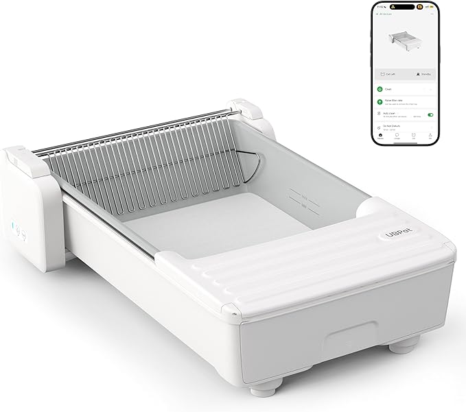Open Top Self Cleaning Litter Box, Large Capacity Automatic Litter Box with APP Control,Odor Control, Anti-Pinch, Automatic Cat Litter Box for Multiple Cats (White-1)