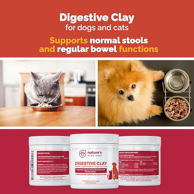 Clay Powder Anti Diarrhea for Dogs & Cats. Supports Gas Relief. Normalizes Gut PH in Dogs and Cats. Constipation Relief. Extra Large 7.40 oz.