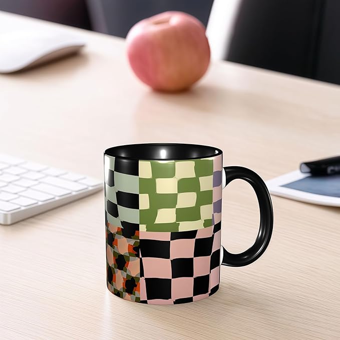 Checkered Coffee Mug Funny Ceramic Tea Cup Novelty Presents for Women Men Home and Office Birthday Microwave Dishwasher Safe 11oz