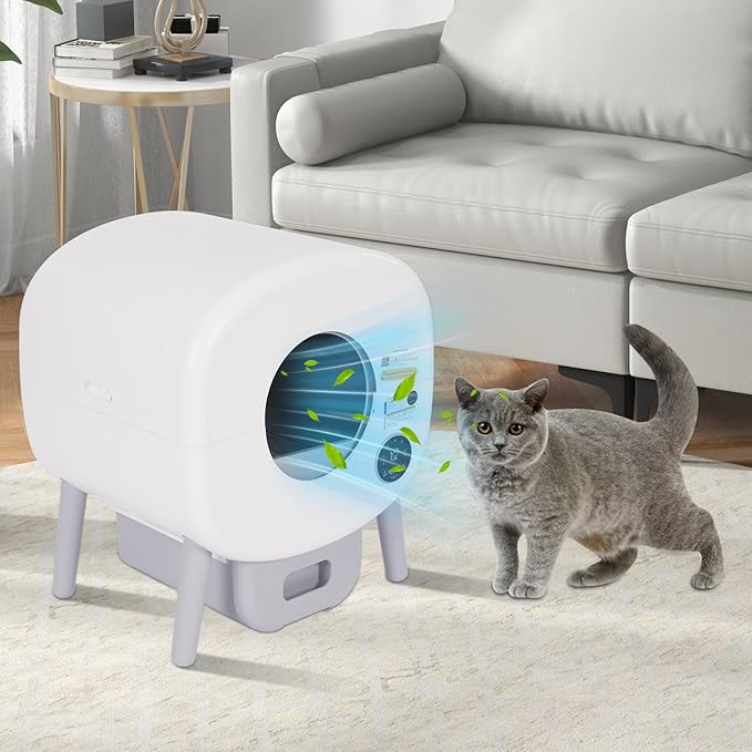 Smart Cat Litter Box,Detachable Self Cleaning Cat Litter Box, Smart Kitten Litter Box for Multiple Cats with APP Intelligent Detection for Bentonite Litter, Tofu Litter 21.65 * 19.68 * 26.18"
