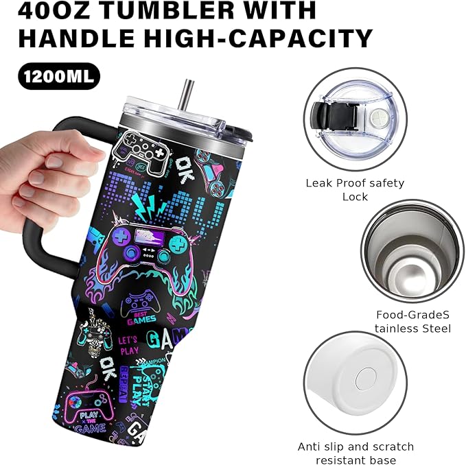 Gaming Gifts for Men Boys, Gamer Gifts for Men, 40oz Gamer Tumbler Cup, Gaming Mugs, Teen Boy Gift Gamings Stuff, Gaming Gamepad Present for Son, Birthday Gift for Him Boys Gamings Cup(Style2)
