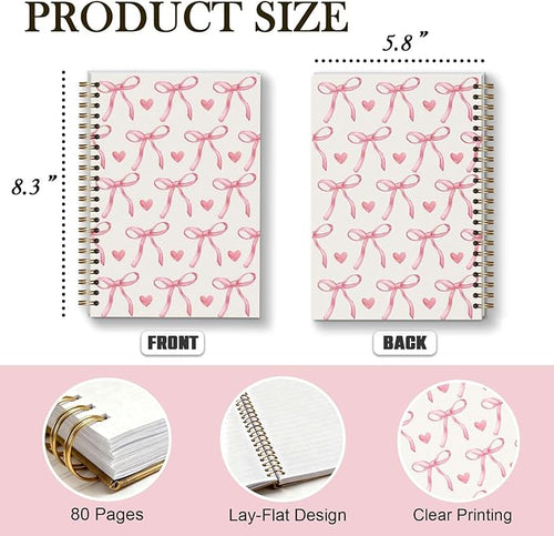 Bible Journal Spiral Notebook, Coquette Pink Bow Bible Study Supplies, Christian Gifts for Women Girls, 5.5x8.3 Inch - A13