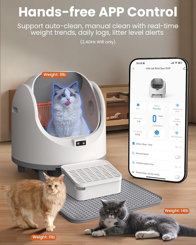 Automatic Cat Litter Box, Electric Large Open-Top Self Cleaning Litter Box for Multiple Cats, Smart APP Control, Multiple Safety Sensors, 1 Rolls Bags & 1 Mat, Arenero para Gatos Autolimpiable