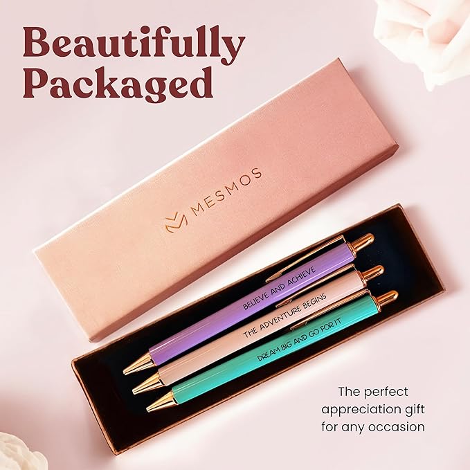 MESMOS 3pc Fancy Pen Set, Graduation Gifts for Women Class of 2026, German-Ink, 1mm Swiss-Tip, College & High School Graduation Gifts, Congrats Grad Gift for Graduates