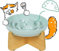 Slow Feeder Cat Bowl with Stand - Unbreakable Elevated Slow Feeder Bowl for Cats - Melamine Puzzle Raised Cat Food Bowl - Whisker Friendly & Wet & Dry Food- Dishwasher Safe & Non Slip (Green