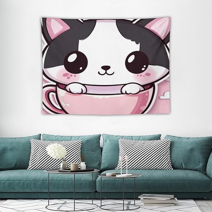 Tapestry Kawaii Cat Wall Art Tapestry for Bedroom Aesthetic Cute Kitten Cat Meow Wall Tapestries Wall Art Home Decoration Landscape 30"x40" Wall Hanging for Home Decor Bedroom Living Room Dorm Decor