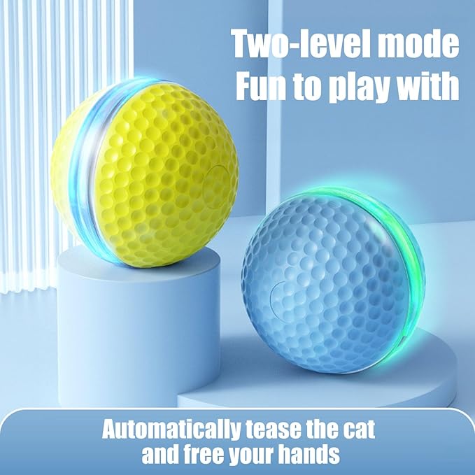 Electric Rolling Ball Cat Toy Automatic Moving Smart Ball with Light Interactive Kitten Teaser for Indoor Cats Bored Relief (Yellow)