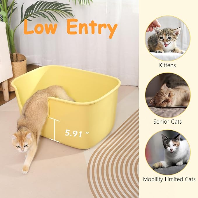 SpaceTime Extra Large Litter Box with High Sides & Low Entry,XL Anti-Splashing Kitty Litter Pan,Jumbo Multi Cat Litter Box,Tool-Free Assembly,Easy to Clean (Green)
