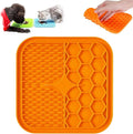 Lick Mat for Dogs, Dog Lick Mat with Suction Cups for Anxiety, Peanut Butter Dog Licking Mat Slow Feeder Dispensing Treater Lick Pad for Dogs Cats Grooming Bathing and Training (Small Orange)