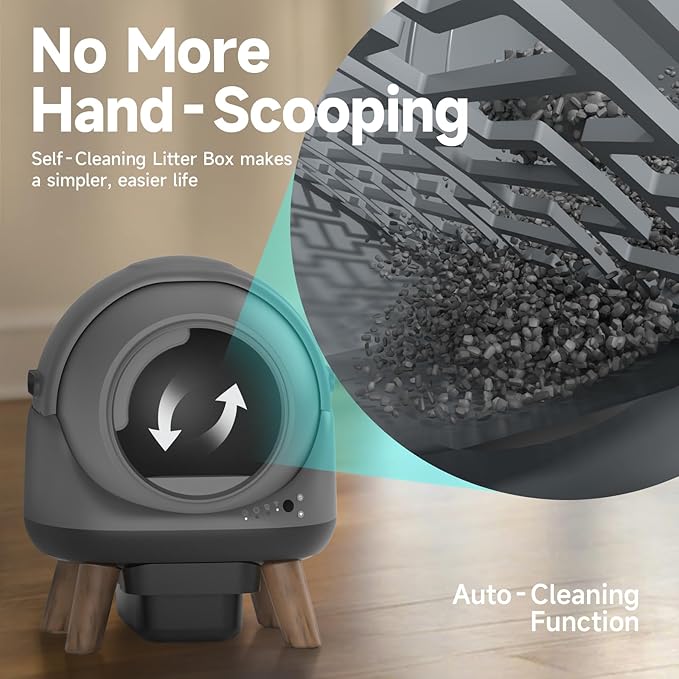 Used, Like New- Coziley G1 Self Cleaning Litter Box for Multiple Cats, Automatic Cat Litter Box with Smart APP Control and Health Monitoring, Includes 2 Roll Trash Bag and Litter Mat, Grey