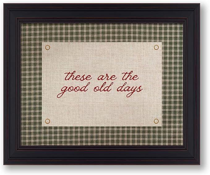 These Are the Good Old Days Wall Art Positive Affirmations Quotes Poster Preppy Green Gingham Canvas Prints 12X16 inch Vintage Framed for Modern Kids Wall Decor Bedroom