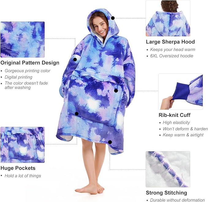Narecte Cozy Oversized Blanket Hoodie Wearable Blanket Adults Soft Hooded Blanket Hoodie Birthday Gifts for Women Christmas