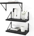 Heimlove Floating Shelves for Wall Set of 3,Light Wood Wall Mounted Bookshelf Decorative Shelf for Living Room Bathroom Bedroom Kitchen Laundry Pictures Plants Books Cats TV,Black