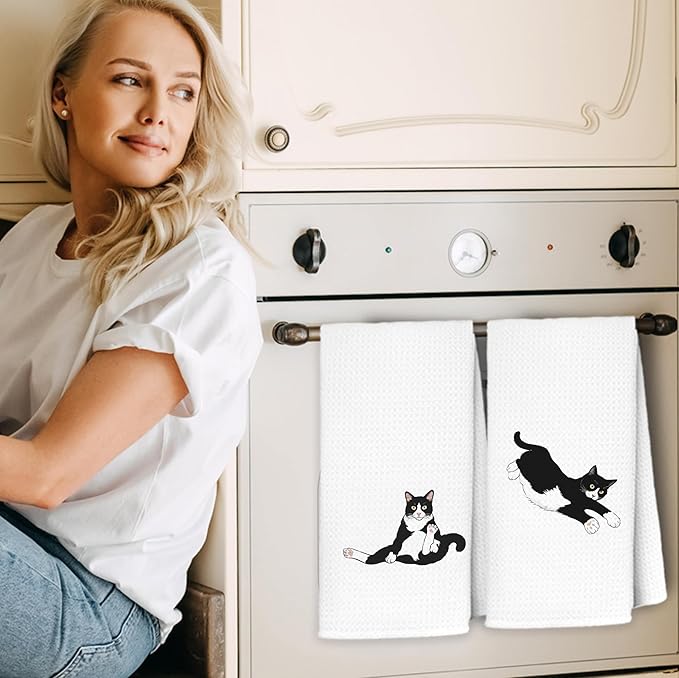 Funny Tuxedo Cat Kitchen Towels, Cat Lover Gifts for Women Hand Towels for Kitchen Bathroom Decor, 16x24 Inch Set of 4
