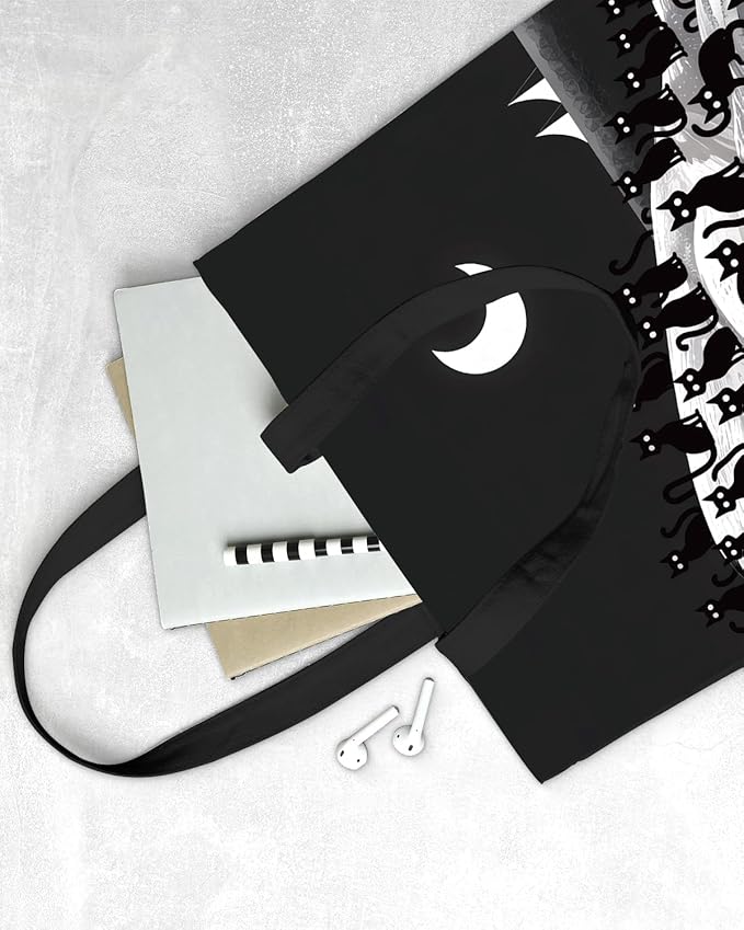 Cute Cat Canvas Tote Bag for Women Funny Cat Bag for Shopping Work Travel Lover Totes Gifts