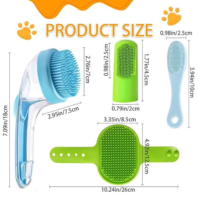 7 PCS Pet Bath Brush Set, Dog Bath Brush with Shampoo Dispenser, Cat Chin Cleaning Brush, Dog Toothbrush, Adjustable Glove Massage Brush Pet Scrubber for Bathing Long Short Haired Dogs Cats (Rose Red)