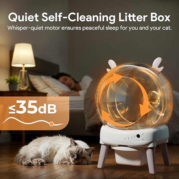 Self Cleaning Litter Box, Automatic Litter Box with Odor Control for Multiple Cats, Cute Ear Shaped Design, Large Capacity with Smart Real-Time App Monitor and Safety Sensors