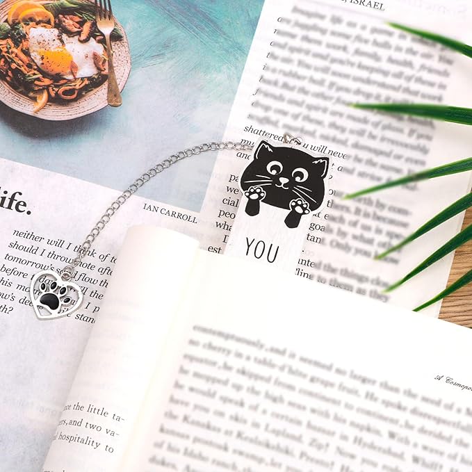 Cat Bookmark, Zinc Alloy Kitten Pet Bookmarks for Women with Heart Pendent Bookish Gift Cute Animals Book Marker Funny Reading Accessories for Cat Lovers