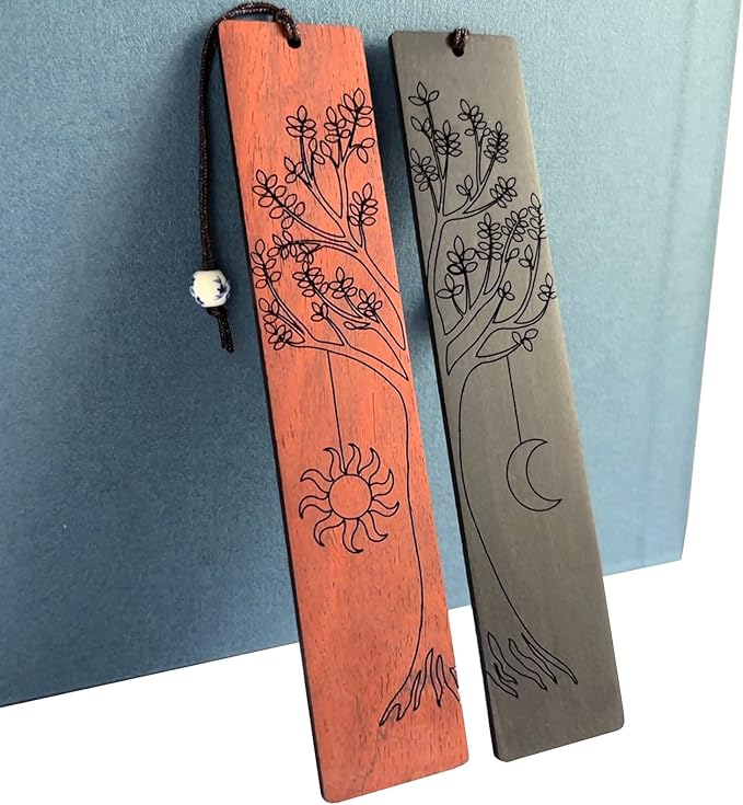 2 Pcs Bookmark,Cute Wooden Book Markers for Men Women, Unique Book Mark (Sun and Moon)
