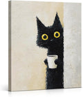Funny Black Cat Wall Art Decor Vintage Cute Pet Peeking Print Picture Cat Lover Gifts Wall Decor for Home Living Room 8x10 Inch Canvas Framed