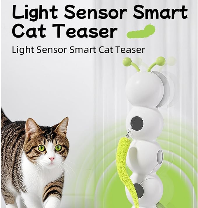 Whack a Worm Cat Toy, Interactive Whack a Worm Post Cat Toy with Smart Sensor, Moving Caterpillar Cat Toy with Suction Cup, USB Rechargeable Interactive Cat Toys for Indoor Cats (1)