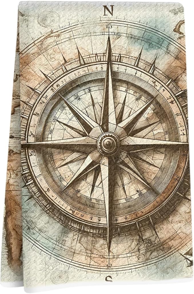 Ancient World Voyage Map Kitchen Towels, Vintage Decorative Absorbent Microfiber Dish Cloth Tea Towel, Waffle Soft Hand Towels for Farmhouse Home Bathroom Decor, Housewarming Gifts