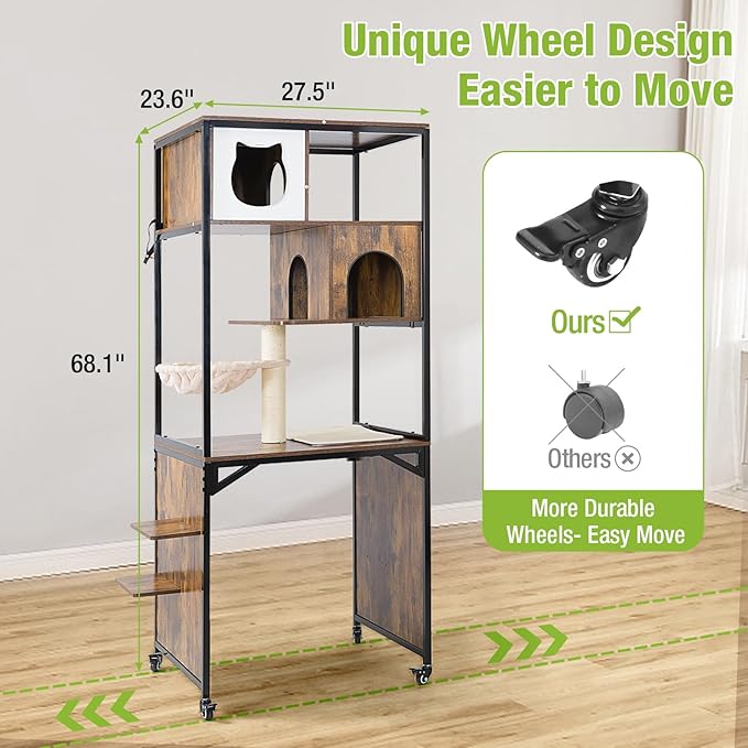 GUTINNEEN Cat Litter Box Enclosure with Metal Frame Indoor Cat Furniture Enclosure for Hidden Self-Cleaning Litter Boxes, 27.6" L