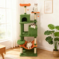 DORTALA 75" Tall Modern Cat Tree, Multi-Level Cat Tower with Large Condos, Sisal Scratching Posts, Top Perch, Hammock, Dangling Balls, Kitten Beds & Climbing Furniture for Indoor Cats (Green & Orange)