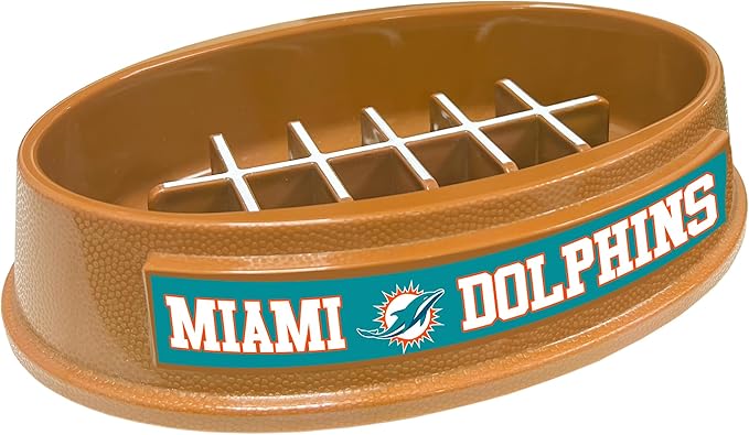 NFL Super-Bowl - Miami Dolphins Slow Feeder Dog Bowl. Football Design Slow Feeding Cat Bowl for Healthy Digestion. Non-Slip Pet Bowl for Large & Small Dogs & Cats