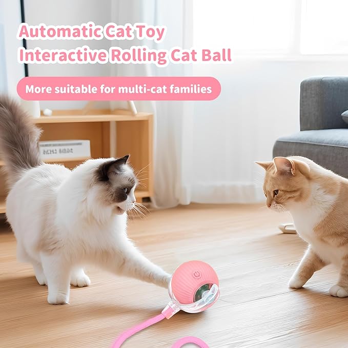 Interactive Cat Toys for Indoor Cats Smart Automatic Ball Rolling for Bored Kitten Pet Upgraded Speedy Moving Chase Dogs Toy Easter Gifts Pink