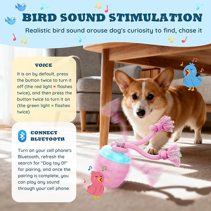 Interactive Dog Toys Ball - New Upgraded Chase Buddy Dog Toy for Small Dogs, Automatic Moving and Rolling Dogs Ball for Boredom, USB Rechargeable(Pink)