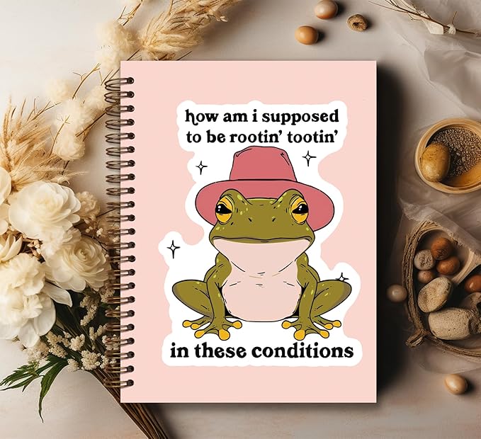 KDHTY Funny Cute Frog Notebook,Cute Western Frog Notebook Journal,Western Office Supplies,Cowgirl Notebooks Gifts for Women Men,Funny School Office Supplies,5.5 x 8.3