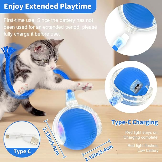 Interactive Cat Toys for Indoor Cats Smart Automatic Ball Rolling for Bored Kitten Pet Upgraded Speedy Moving Chase Dogs Toy Easter Gifts Blue
