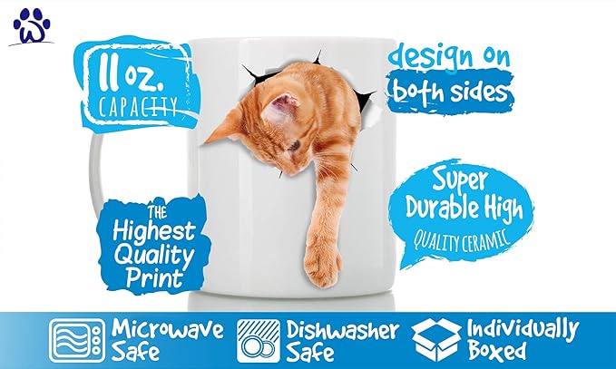 Winston & Bear Adorable Ginger Orange Cat Mug - Funny Ceramic Coffee Mug Gift for Cat Lovers - Perfect Birthday or Christmas, Father's or Mother's Day Gift (11oz)
