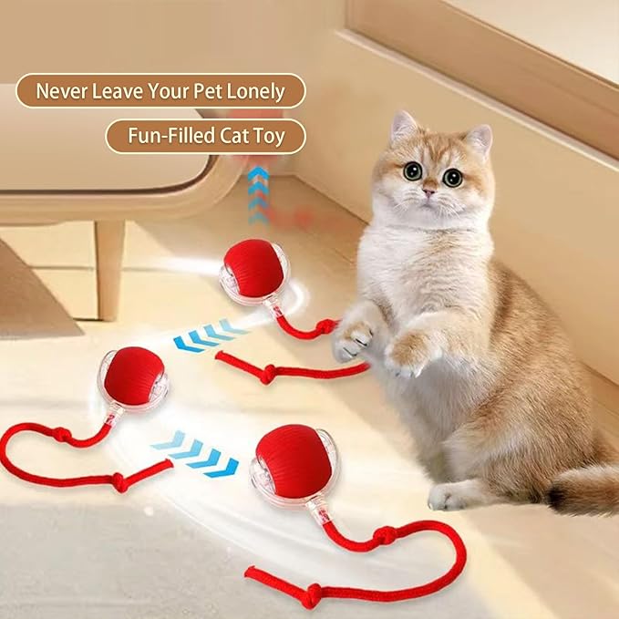 Interactive Cat Toys for Indoor Cats - 2025 Upgraded Kitten Toys for Bored Adult Cats, Smart Self-Rolling Interactive Dog Ball, Automatic Moving Peppy Pet Ball (Red)