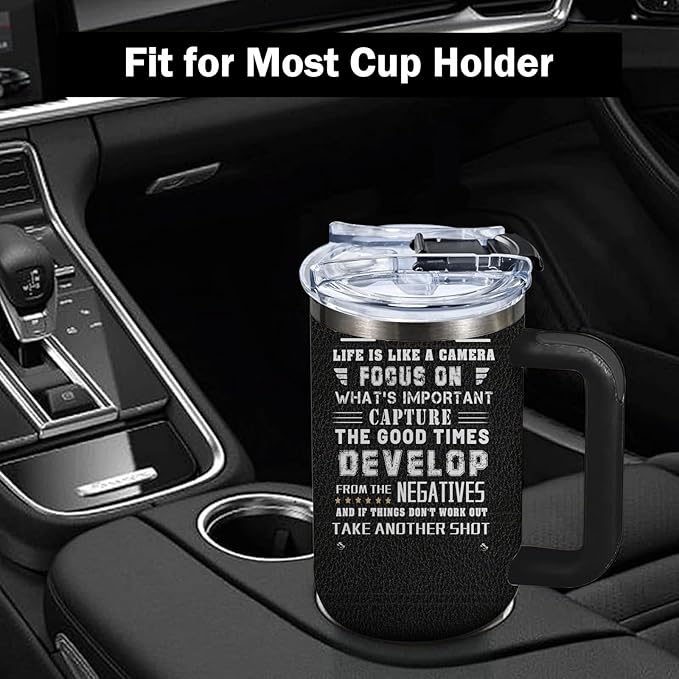 Photographer Gifts for Women Men Tumbler with Handle Straws 40oz Photography Lovers Camera Lens Coffee Cup Mugs, Cool Photographers Birthday Christmas Gift