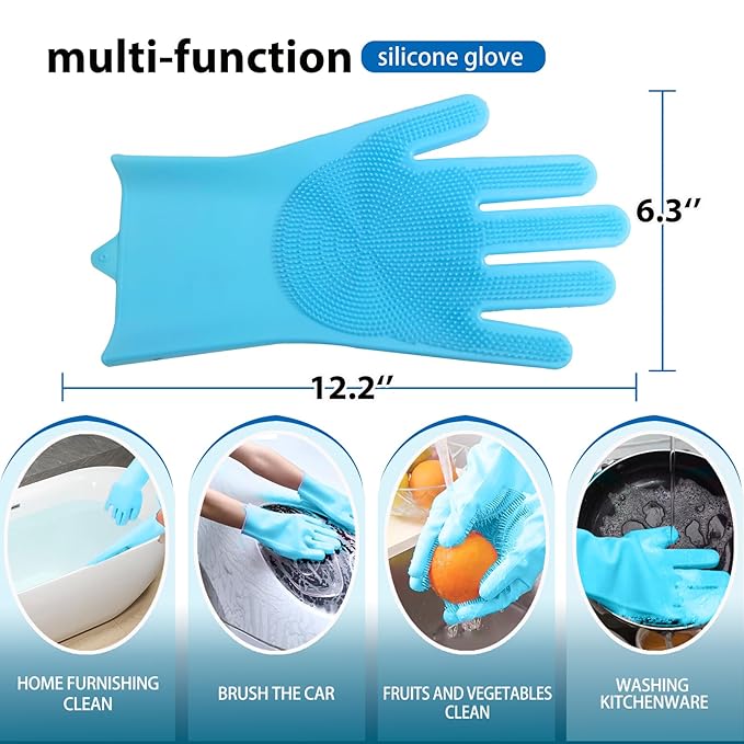 Dog Bath Gloves for Washing, Pet Grooming Gloves with Shampoo Brush, Dog Bath Brush for Dogs and Cats, Essential Dog Bath Supplies (1 Pair, Blue)