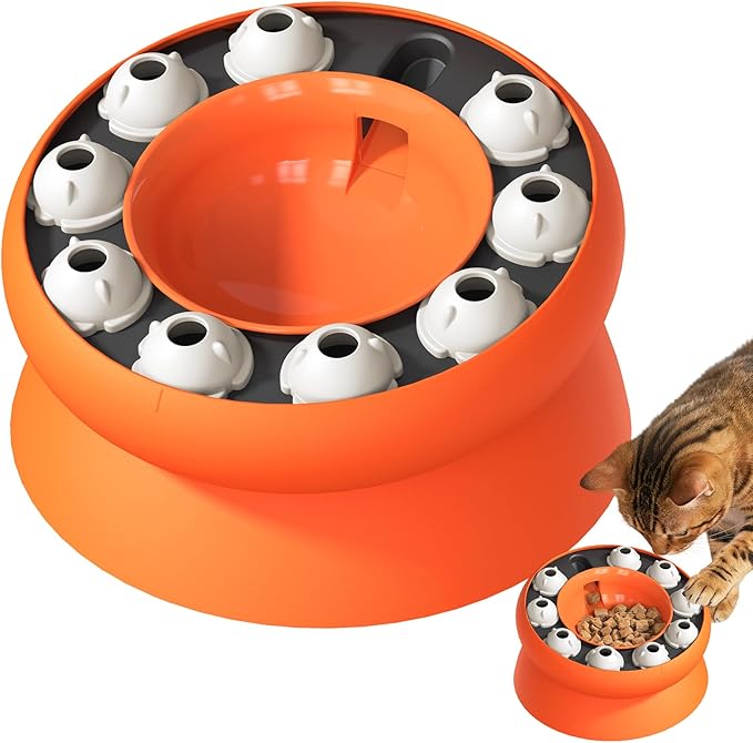 Cat Puzzle Feeder Slow Food Bowl–Interactive Slow Feeder Toys for Indoor Cats, Treat Dispensing Toy to Control Eating, Prevent Overeating & Enrichment Feeding