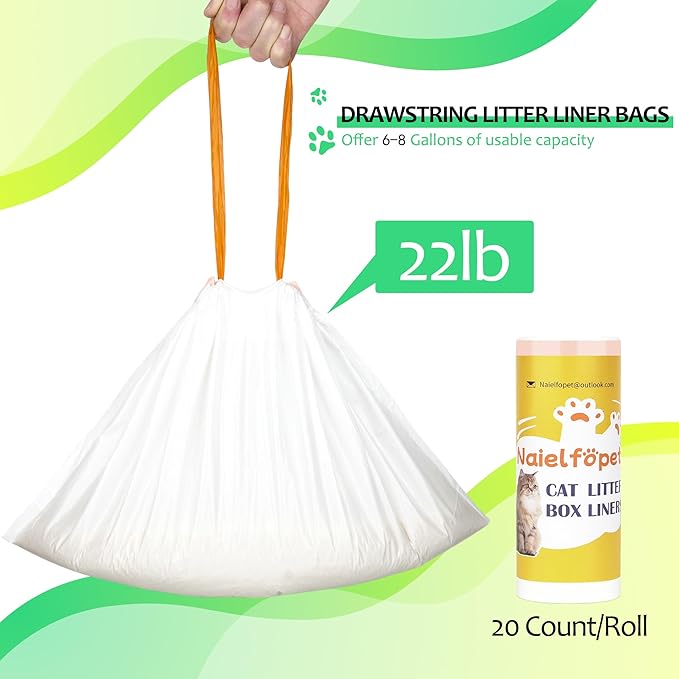 120 Count 18" x 12.6" Cat Litter Box Liners, Replaced Trash Bags Fit for Cat Litter Box MW-SC01/MW-SC02/MW-LR01,Thick Heavy Duty Drawstring Replacement Waste Drawer Liners for Automatic Litter Box