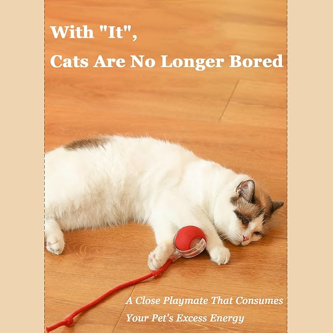 Smart Motion Pet Ball V2, Smart Interactive Rolling Pet Ball, Automatic Obstacle Avoidance ＆ Quiet Cat Toy with a Long Tail, The Ultimate Boredom-Buster for Both Cats and Dogs (2*Red)